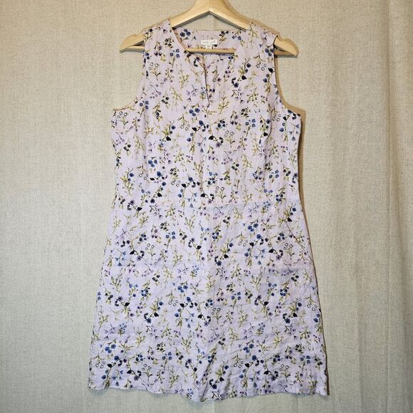 J Jill Love Linen Lilac Purple Floral Shift Dress Romantic Pockets Small Petite - Picture 1 of 12